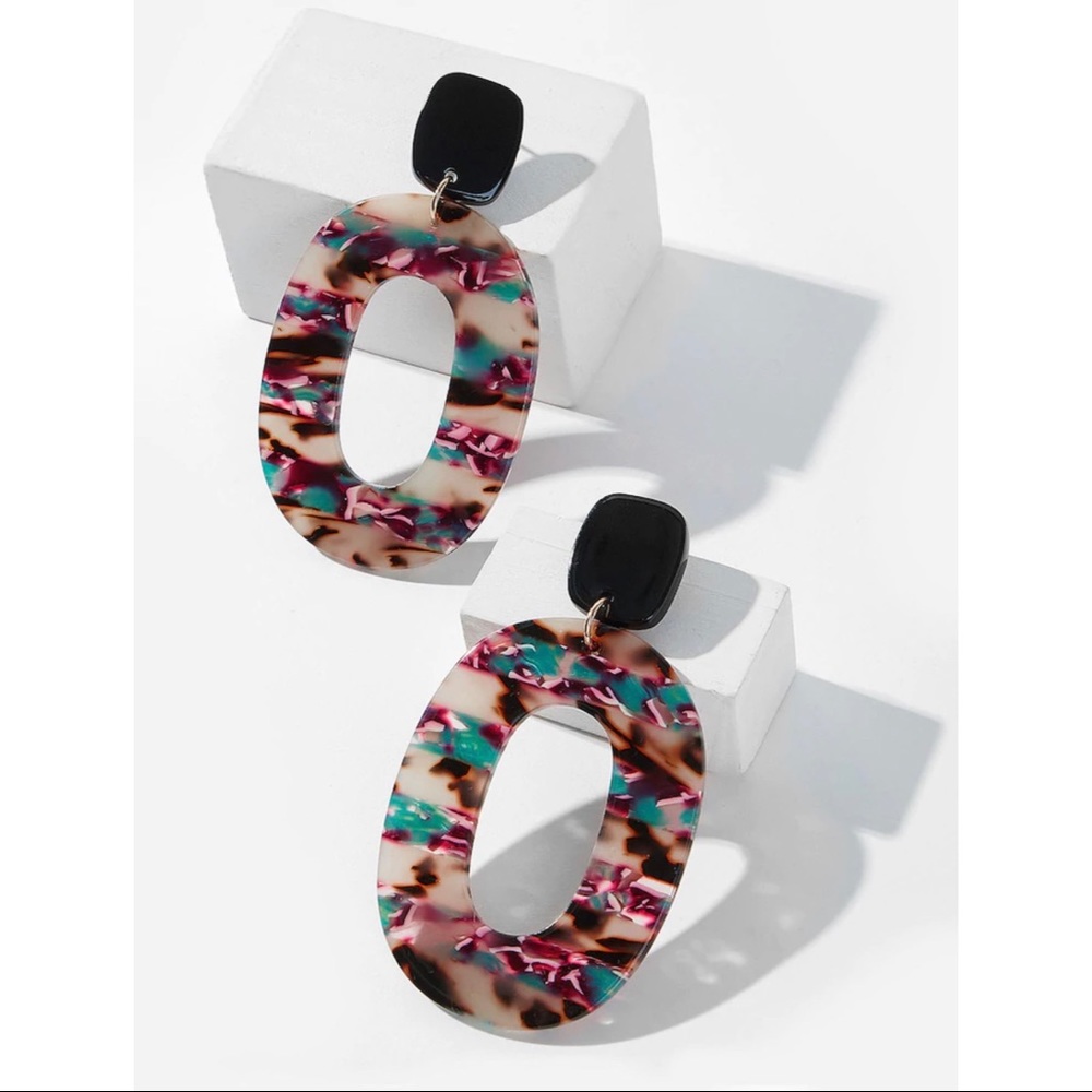 Dark Multi-Color Oval Drop Earrings